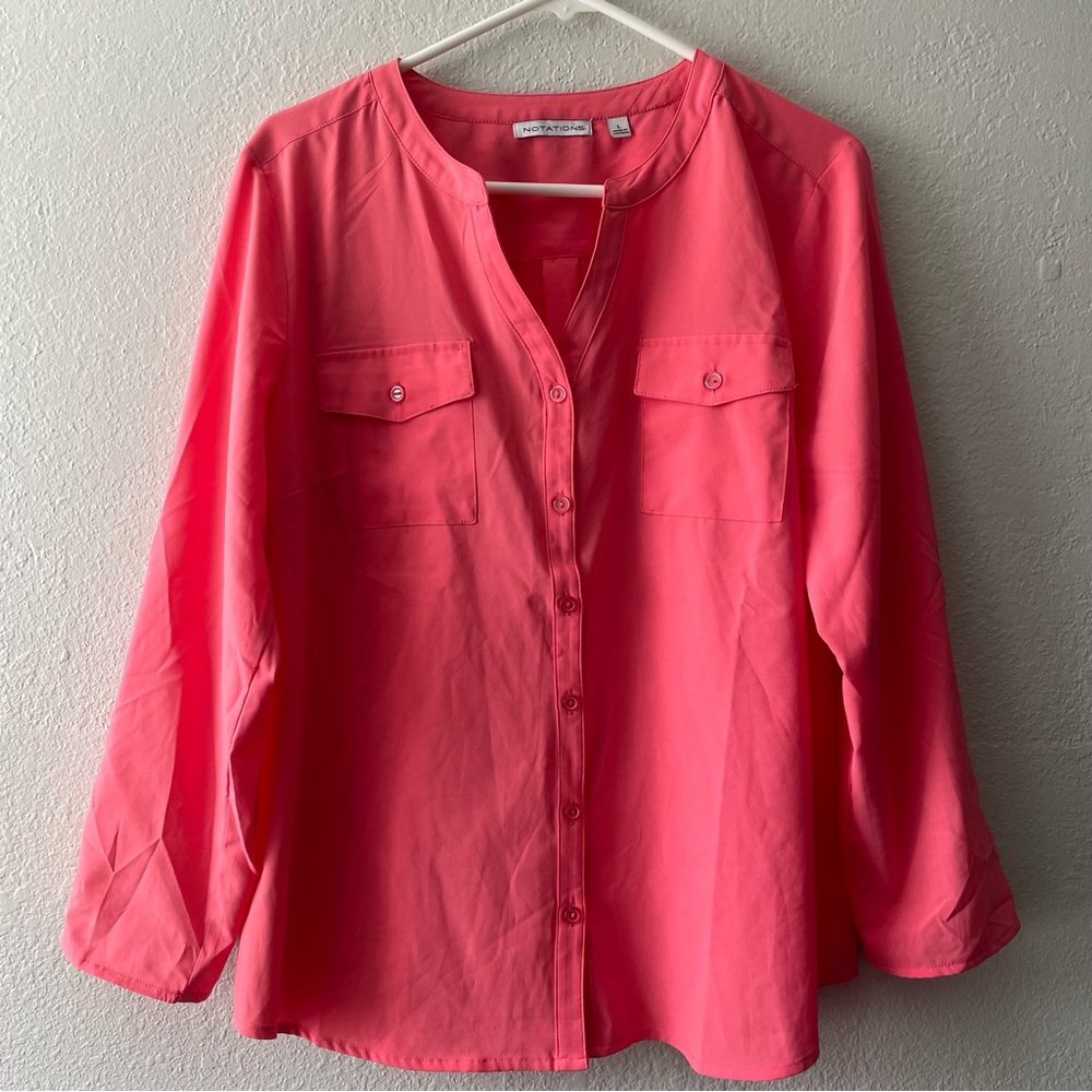 Notations Pink Button Up Blouse Women’s Size Large Long Sleeve Shirt
